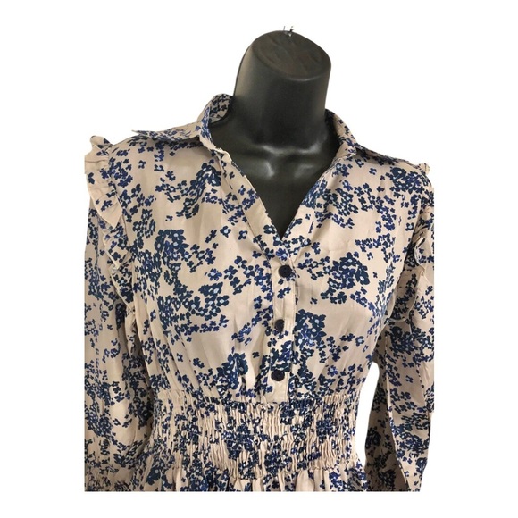 Anthropologie Boemo blue floral ruffled shoulder button front maxi dress size S - Picture 16 of 17